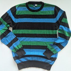 H&M Blue/Green/Black Stripe Men's Medium 100% cotton sweater Funky